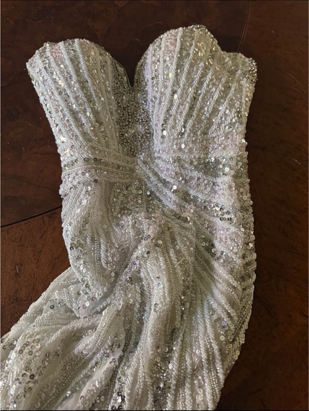 Portia and Scarlett Ivory Sequin Strapless Prom Dress